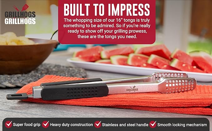 9", 12" and 16" Extra Long Tongs 18/0 Stainless Steel BBQ Grill Tongs with Durable Soft Grip Handle Grilling Accessory, Tongs for Cooking & Kitchen, Outdoor Barbecue, Easy to Clean - 3-Pack