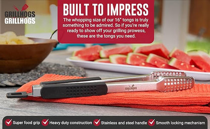 12" Long Tongs 18/0 Stainless Steel BBQ Grill Tongs with Durable Soft Grip Handle for Cooking - Durable Grilling Accessory, Tongs for Cooking & Kitchen, Outdoor Barbecue, Easy to Clean - 2-Pack
