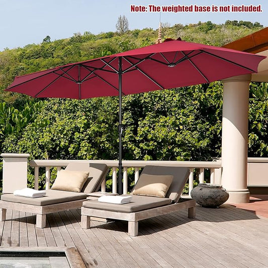 Tangkula 15Ft Double-Sided Patio Umbrella, Outdoor Extra Large Umbrella W/Hand-Crank System & Air Vents, Market Twin Umbrella W/ 12-Rib Sturdy Metal Frame for Poolside, Garden Backyard (Burgundy)