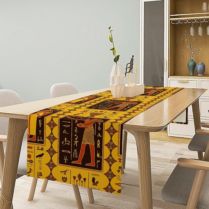 Vintage Ancient Egypt Table Runner Mysterious Old Egypt Theme Egyptian Culture Dinner Runner for Farmhouse Coffee Kitchen Dining Holiday Party Home Decor 13x108in