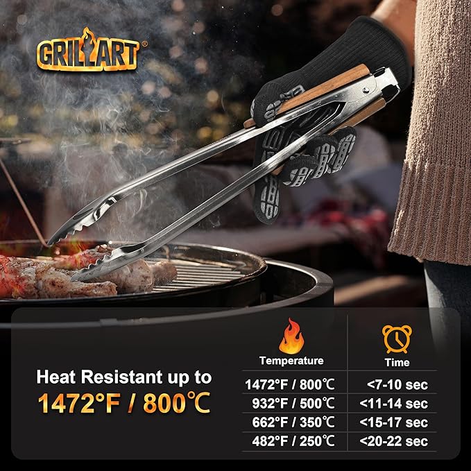 GRILLART BBQ Gloves Heat Resistant Cooking, with 3 Layers Protection, Grill Gloves Heat Proof for Men, Grilling Gloves for Out Door Grill, Grilling Accessories, Grilling Gifts for Men, XXL