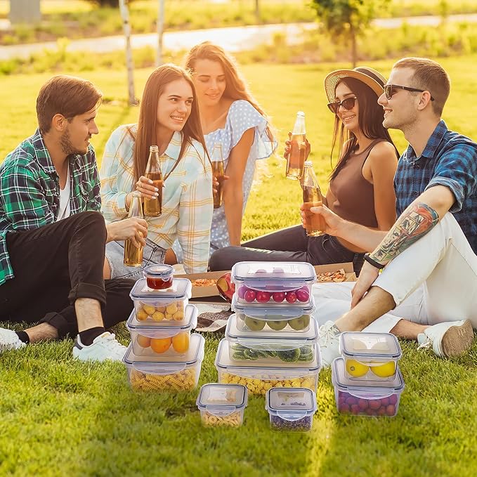 JSCARES 44 PCS Food Storage Container with Lid (22 Lids & 22 Containers) | Leakproof Meal-Prep Containers for Kitchen Storage Reusable Plastic Microwave/Dishwasher Safe with Labels & Pen