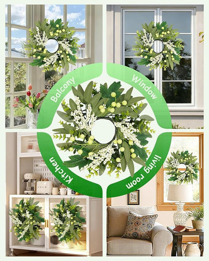 Vlorart 2 Pcs 12inch Eucalyptus Wreaths, Artificial Farmhouse Green Wreath with Boxwood Leaves and Mixed Berries, Mini Wreaths for Front Door, Wall, Window, Cabinet, Wedding, Indoor Outdoor All Season