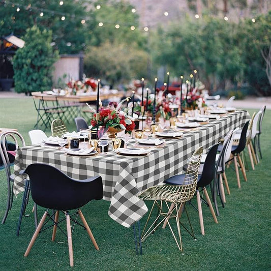 Hiasan Buffalo Plaid Tablecloth Waterproof, 2 Pack, 54 x 108 inch - Checkered Table Cloth Rectangle for Outdoor Picnic/Party/Dining, Grey and White Gingham Pattern