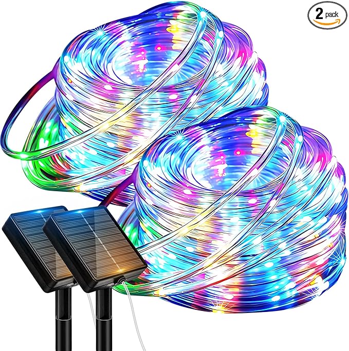 btfarm 2 Pack Solar Rope Lights Outdoor, 120LED 46FTSolar Trampoline String Lights Outdoor Waterproof, 8 Lighting Modes Tree Light Solar Powered for Garden Christmas Yard Party Decoration, Multicolor