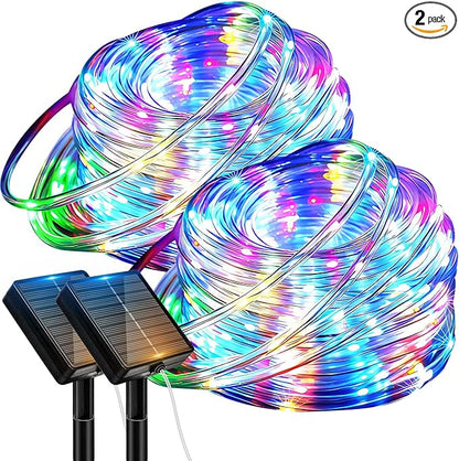 btfarm 2 Pack Solar Rope Lights Outdoor, 120LED 46FTSolar Trampoline String Lights Outdoor Waterproof, 8 Lighting Modes Tree Light Solar Powered for Garden Christmas Yard Party Decoration, Multicolor