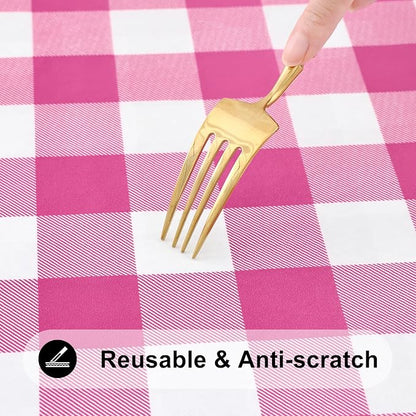 Smiry Rectangle Picnic Table Cloth, Elastic Waterproof Fitted Vinyl Tablecloths, Flannel Backed Buffalo Plaid Table Covers for Dining, Camping, Outdoor (Hot Pink and White, 24" x 48")
