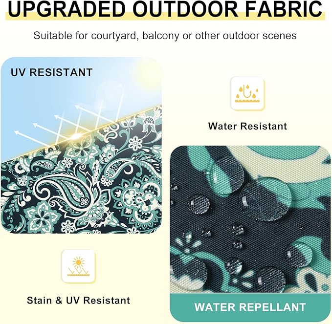 downluxe Outdoor Chair Cushions Set of 4 for Patio Furniture, Water-Resistant Patio Chair Cushions with Ties, High Density Foam Outdoor Seat Cushion, 17" X 16" X 2", Green Paramecium