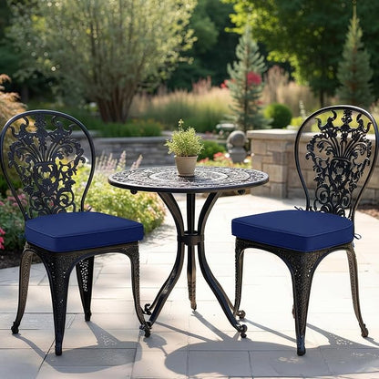 Outdoor Chair Cushions Set of 2: Waterproof & Fade Resistant Patio Furniture Cushions - 18.5 x 16 x 2 Inch Non Slip Round Corner Seat Cushion Pads with Removable Cover for Garden Yard Lawn, Navy Blue