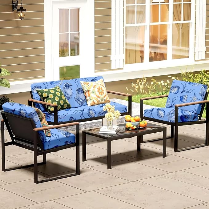 8Pcs Patio Cushion Covers, Outdoor Stretch Cushion Covers, Washable | Stretch Fit, Replacement, Washable and Reusable Furniture Protectors, Fits most patio furniture cushion covers, Cover Only