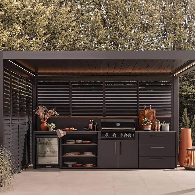 Modular Integrated Outdoor Kitchen Island, Stainless Steel BBQ Station with Grill, Sink & Storage Cabinets, Custom Layout Outdoor Cooking Unit for Private Backyard, Terrace & Patio Party