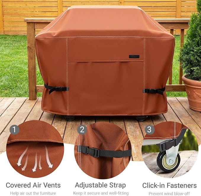 NettyPro BBQ Grill Cover 52 inch Heavy Duty Waterproof Outdoor 2-3 Burners Gas Grill Cover for Outside Weber, Char-Broil, Brinkmann, Nexgrill Barbecue, Brown