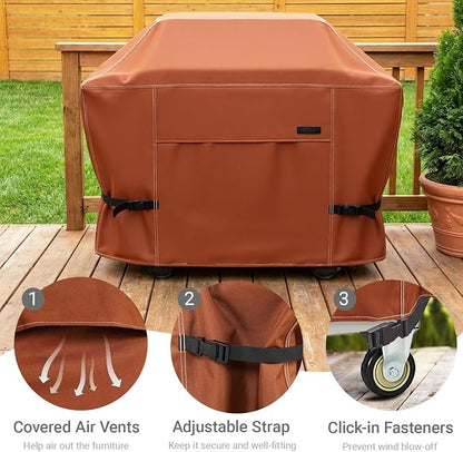 NettyPro BBQ Grill Cover 52 inch Heavy Duty Waterproof Outdoor 2-3 Burners Gas Grill Cover for Outside Weber, Char-Broil, Brinkmann, Nexgrill Barbecue, Brown