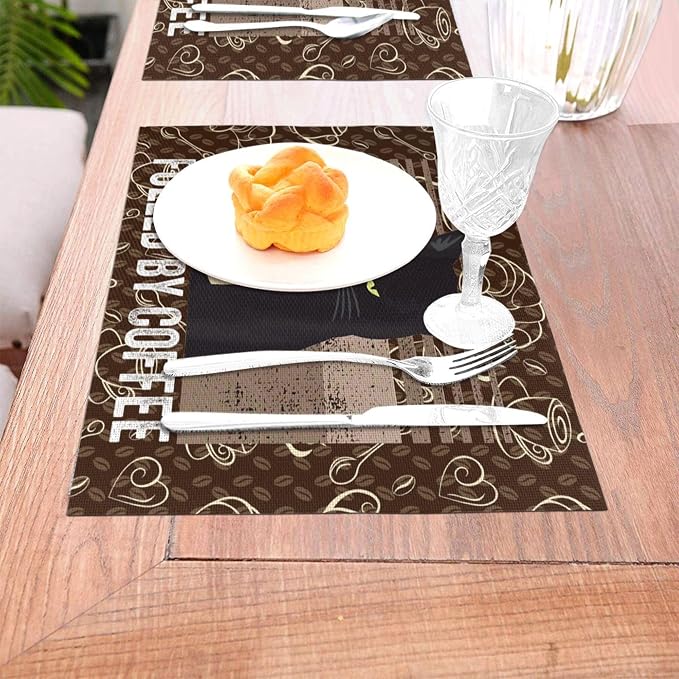 Vintage Cat Placemats Set of 4 Linen 12"x18" Retro Coffee Place Mats | Washable Heat-Resistant Cute Kitchen Table Mats for Dining Outdoor Home Decor