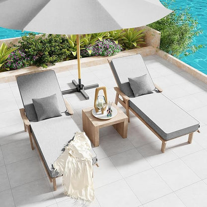 Outdoor Water-Resistant Olefin Chaise Lounge Cushions with Pillow, Weather and Fade Resistant Patio Furniture Lounge Chair Cushion Ideal for Patio, Lawn, Garden, Light Gray, 80"L x 26"W x 5"T