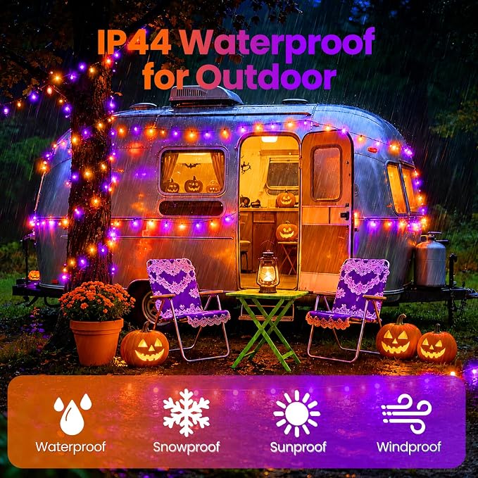 Solar Halloween Lights Outdoor Solar String Lights Waterproof for Halloween Decorations, Total 100LED 45FT for Garden Yard Pathway Fence, Orange Purple 8 Modes 50LED x 2 Pack