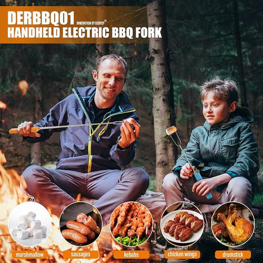 derYEP Electric Roasting Stick, Automatic Rotate BBQ Fork For Fire Pit, Chicken Wings Hotdog Kebabs S'mores Roaster, Outdoor Camping Kit, Rotisserie Skewer, 34" 1 PACK (Purple)