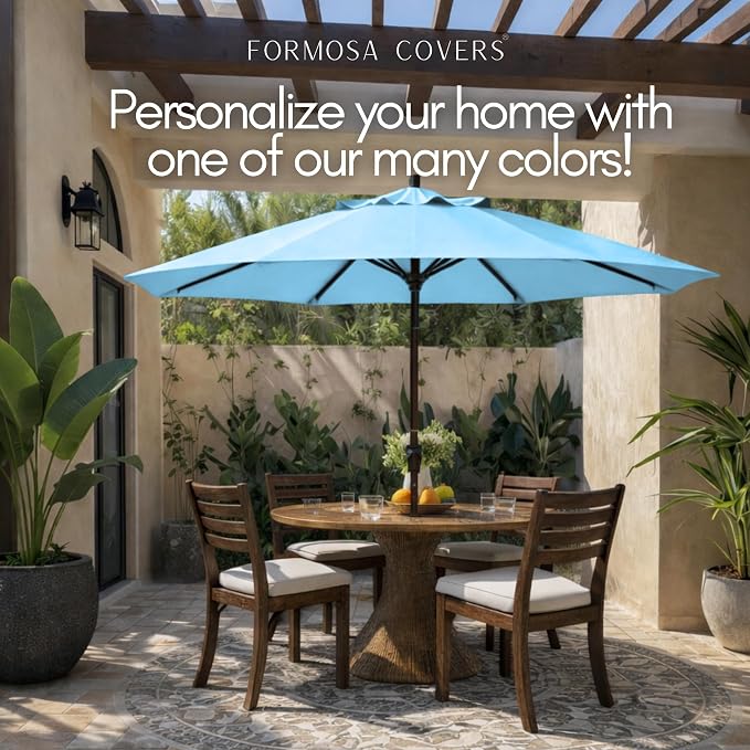 Formosa Covers 9ft Market Patio Umbrella Canopy - Light Blue, 6 Ribs, 300D UV Protective and Water Resistant, Premium Quality Replacement Canopy