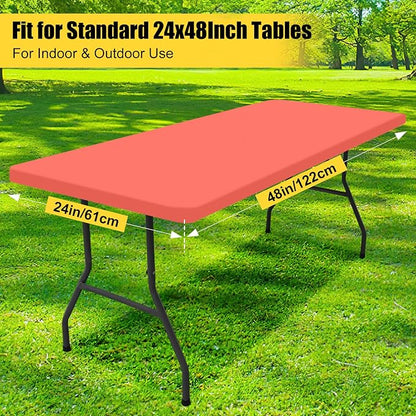 Smiry Rectangle Picnic Table Cloth, Waterproof Elastic Fitted Tablecloths for 4 Foot Tables, Washable Polyester Table Cover for Camping, Indoor and Outdoor (Coral Red, 24"x48")