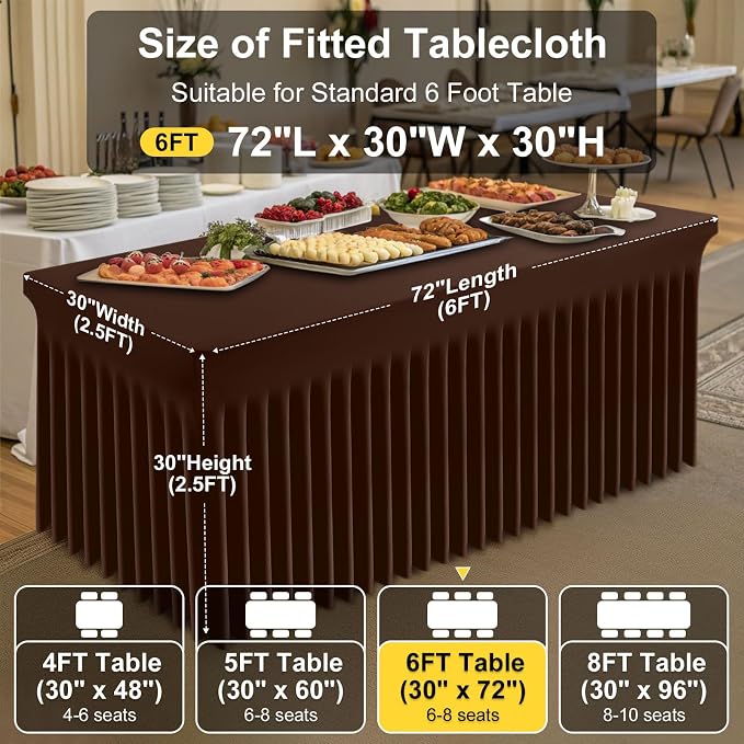 Smiry 2 Pack Spandex Elastic Fitted Table Cloth Skirt for 6FT Table | Stretch Washable Table Cloth, Banquet Table Cover for Wedding, Party, Indoor & Trade Shows, (Coffee, 72Lx30Wx30H)