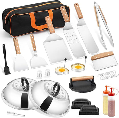 Griddle Accessories Kit, HaSteeL 20Pcs Flat Top Grill Accessories for Camping, Professional Griddle Spatula Grill Tools Set with Melting Dome for Teppanyaki BBQ Outdoor, Perfect Grilling Gifts