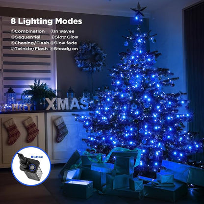 WBao Long Blue Christmas Lights Indoor Outdoor 500LED 174ft, Super Bright LED Christmas String Lights with UL Certified, 8 Light Modes, Timer, Memory & Waterproof for Trees, Patio, Xmas Party Decor