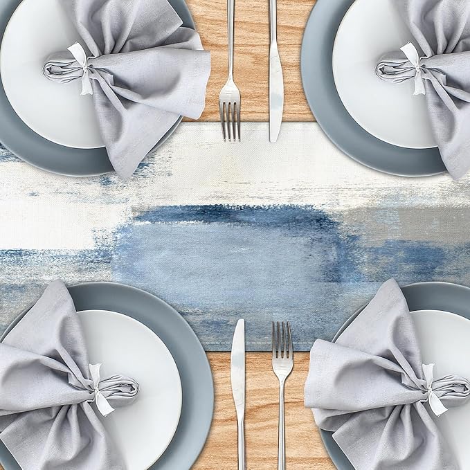 White Gray Table Runners Modern Art Farmhouse Linen Table Runners Dresser Scarves Retro Rustic Style for Party Kitchen Dining Table Coffee Holiday Party Decor (13"x 90")