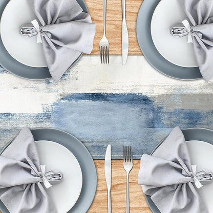White Gray Table Runners Modern Art Farmhouse Linen Table Runners Dresser Scarves Retro Rustic Style for Party Kitchen Dining Table Coffee Holiday Party Decor (13"x 90")