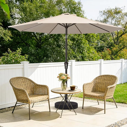 MEWAY 10ft Patio Umbrella Outdoor Table Umbrellas with Push Button Tilt and Crank, Market Umbrella 8 Sturdy Ribs for Deck, Garden, Pool and Backyard, Beige