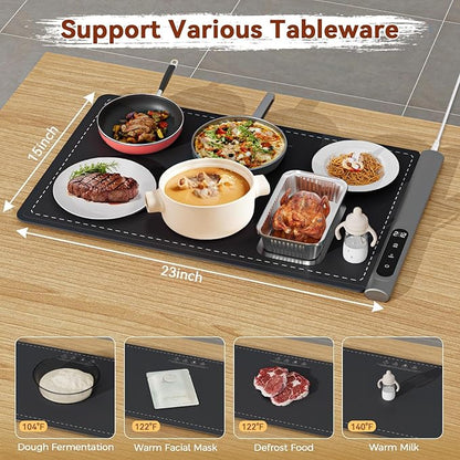 Newise Upgrade Graphene Warming Mat for Food, Food Warming Mat for Countertop with 6 Temperature Settings and Timing Function, Portable Electric Warming Tray for Parties Buffet, Black