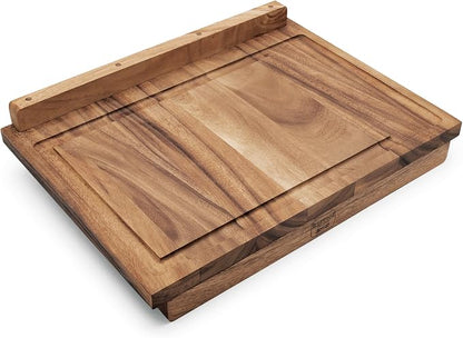 Ironwood Gourmet Double-Sided Countertop Lyon Pastry/Cutting Board With Gravy Groove, Acacia Wood 17.25 x 24 x 1.25 inches | Extra Large Wood Cutting Board With Juice Groove | Countertop Lip Keeps The Board In Place | Easily Knead Dough & Carve Meat