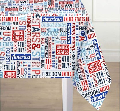 Newbridge Celebrate America Patriotic Blue Stars and Stripes 60 x 120 Inch Rectangle Vinyl Flannel Back Tablecloth, Waterproof Indoor Outdoor Dining BBQ Party Table Cover