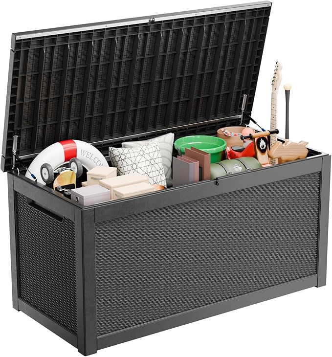 321 Gallon Outdoor Storage Box Lockable Waterproof Deck Box, Weatherproof UV-Resistant Durable Large Patio Storage Container for Patio Cushions, Garden Tool Pool Accessories, Furniture Pillow