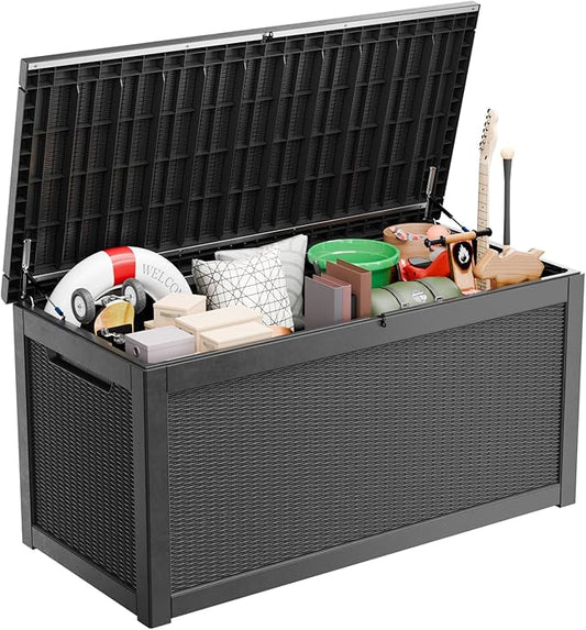 321 Gallon Outdoor Storage Box Lockable Waterproof Deck Box, Weatherproof UV-Resistant Durable Large Patio Storage Container for Patio Cushions, Garden Tool Pool Accessories, Furniture Pillow