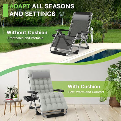 ZENPETIO Oversized Zero Gravity Chair, 33In XXL 500LBS with Cushion | Anti Gravity Recliner Lounge Chair with Aluminum Alloy Lock & Footrest, 90-170° Adjustable, for Lawn Patio Indoor Outdoor