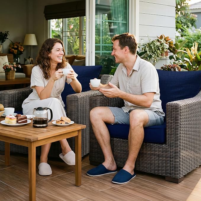 Outdoor Chair Cushion Patio Furniture Seat & Back Pillow 24 x 24 Inch Blue | Rain-Proof Cover Removable Replacement with Ties for Wicker Sofa Couch Sunbrella Outside