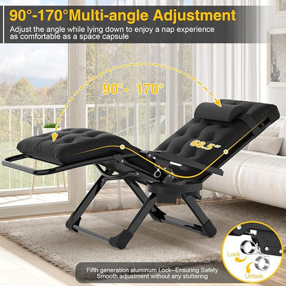 Suteck Zero Gravity Chair, Reclining Camping Lounge Chair w/Removable Pad | Aluminum Alloy Lock, Folding Patio Recliner with Adjustable Headrest and Side Tray for Outdoor Patio, Lawn, and Camping