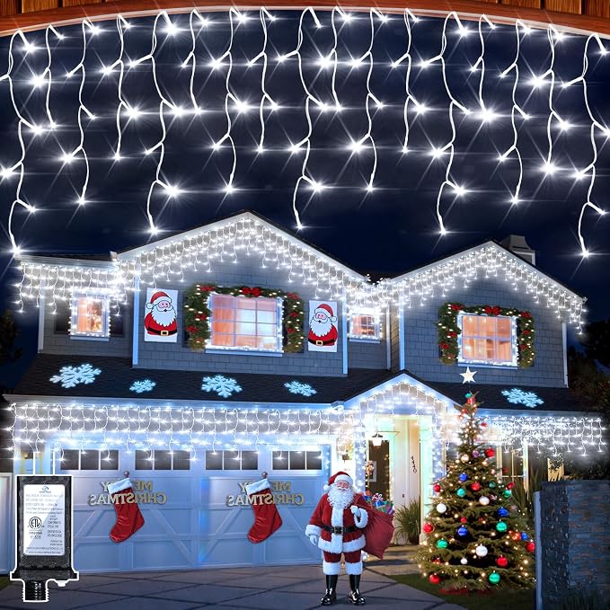 810 LED 82FT Christmas Lights Outdoor, 180Drops Icicle Lights with 12 Modes | Cool White Icicle String Lights with Timer and Dimming for Roof Eaves, Porches, Windows and Large Outdoor Holiday Displays