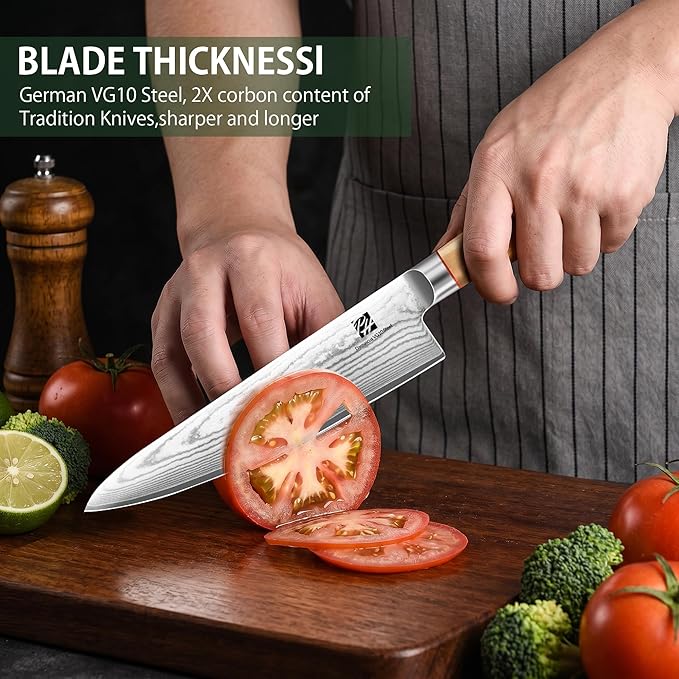 Razor-Sharp 8-Inch Chef's Knife with Olive Wood Handle, 15 Degree Edge VG10 High Carbon Steel Professional Japanese-Style Damascus Knife Gift Box for Family &Restaurant