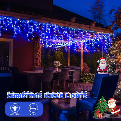 JMEXSUSS 800 LED Blue Icicle Christmas Lights Outdoor | Icicle Lights for Outside with 160 Drops, Christmas String Lights Indoor Outdoor for Party Holiday Christmas Decoration