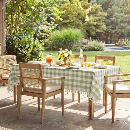 Softalker Outdoor Checkered Tablecloth Square, Spring Summer Linen Cotton Gingham Table Cloth with Tassel, Heavy Duty Wrinkle Free Buffalo Plaid Table Cover for Picnic Camping - 55 x 55 Inch, Sage