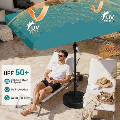 AreShark 6.5 x 10 FT Rectangular Valance Patio Umbrella, Outdoor Umbrella with Tilt and Crank, Market Table Umbrellas W/ 6 Ribs UV Protection for Garden, Deck, Backyard and Pool, Lake Blue