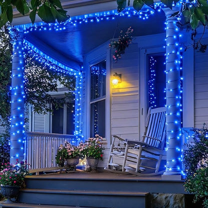 YEGUO Solar String Lights Outdoor Waterproof, 2 Packs Each 33ft 100 LED Blue Lights, 8 Modes Twinkle Light for Christmas Tree Outside Garden Yard Xmas Decor