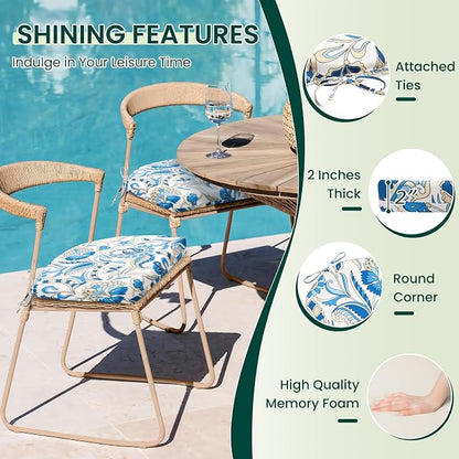 HARBOREST Outdoor Chair Cushions Set of 2, Water Resistant Patio Chair Cushions with Ties, Outdoor Seat Cushions for Patio Furniture, 17"x16"x2", Blue Butterfly