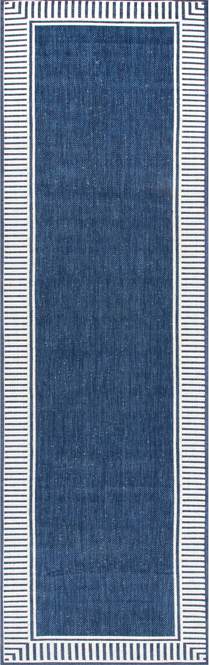 nuLOOM Asha Navy Bordered Power Loomed Indoor/Outdoor Runner Rug, 2' x 6'