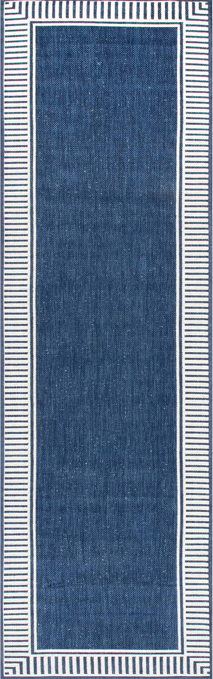 nuLOOM Asha Navy Bordered Power Loomed Indoor/Outdoor Runner Rug, 2' x 6'