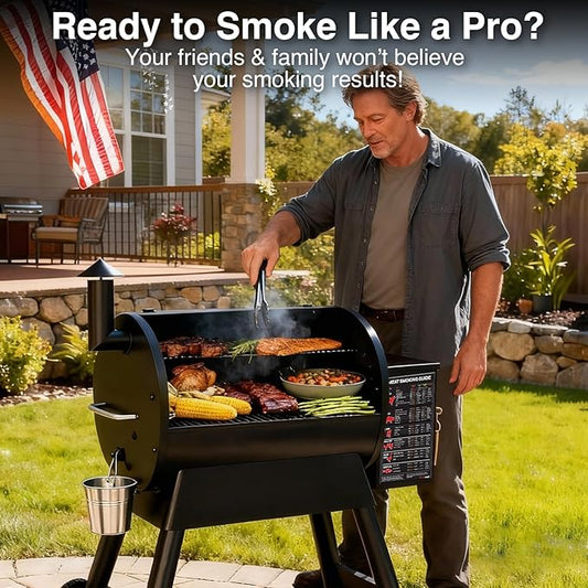 Meat Temperature BBQ Smoker Guide, Smoking Grill Accessories - Wood, Time, & Temp - Stocking Stuffers Christmas Grilling Gifts for Husband Grandpa Men Dad