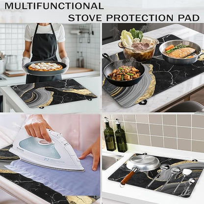 Black Gold Marble Glass Top Stove Cover Protector,Modern Heat Resistant Stove Top Cover, Large Size Range Covers for Electric Stove Countertop Mat, 28 x 20 Inch