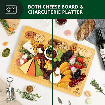 ROYAL CRAFT WOOD Bamboo Cutting Board with Juice Groove - Kitchen Chopping Board for Meat Cheese and Vegetables, Heavy Duty Serving Tray