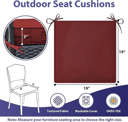 IPYNBAP Outdoor Chair Cushions Set of 4 -Waterproof Outdoor Seat Cushions for Patio Furniture, Patio Chair Cushion with Handle and Ties, Out Door Chair Pads,19x19x3-Square, Burgundy